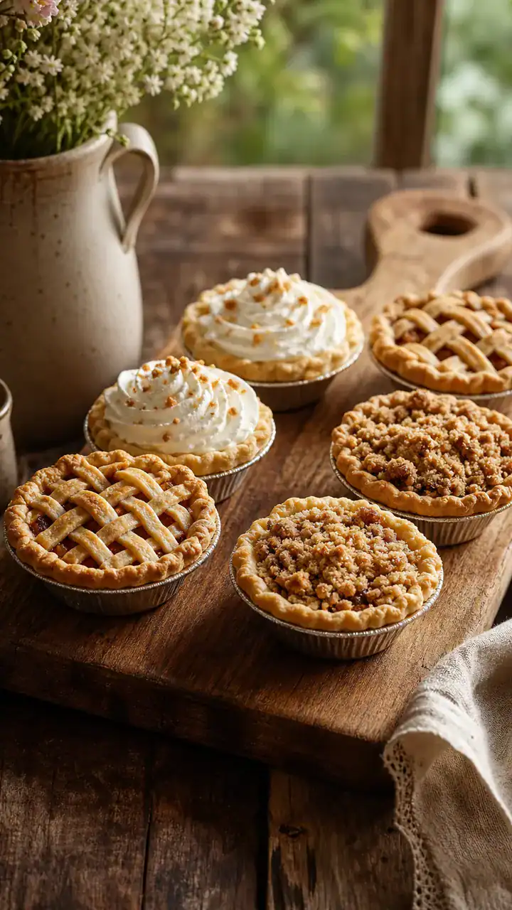 23. A Rustic Cutting Board Turned Into A Dessert Display With Mini Pies