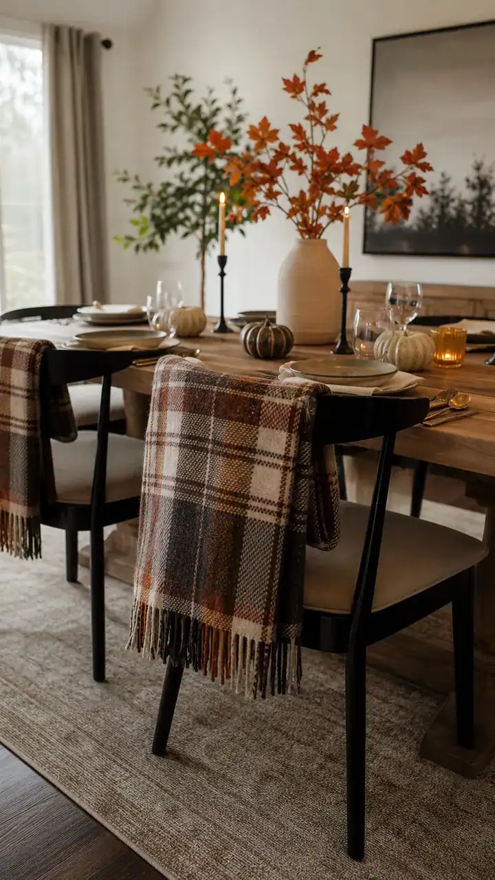24. Your Cozy Plaid Blanket Draped Over The Back Of Every Dining Chair