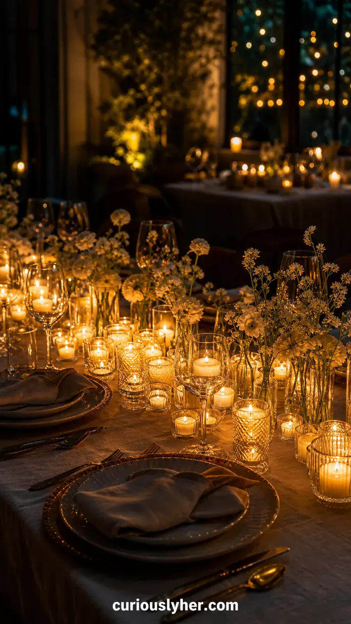 6. The Candlelit Table With Dozens Of Tiny Votives Glowing In The Center