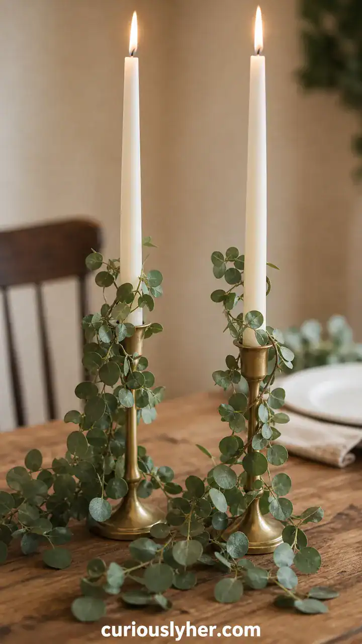 12. The Eucalyptus Garland Wrapped Around Taper Candles
