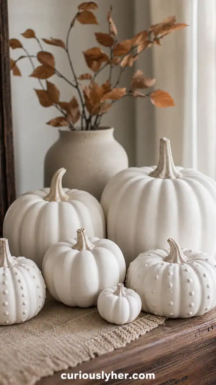 19. A Mix of Ceramic Pumpkins in Soft Matte White