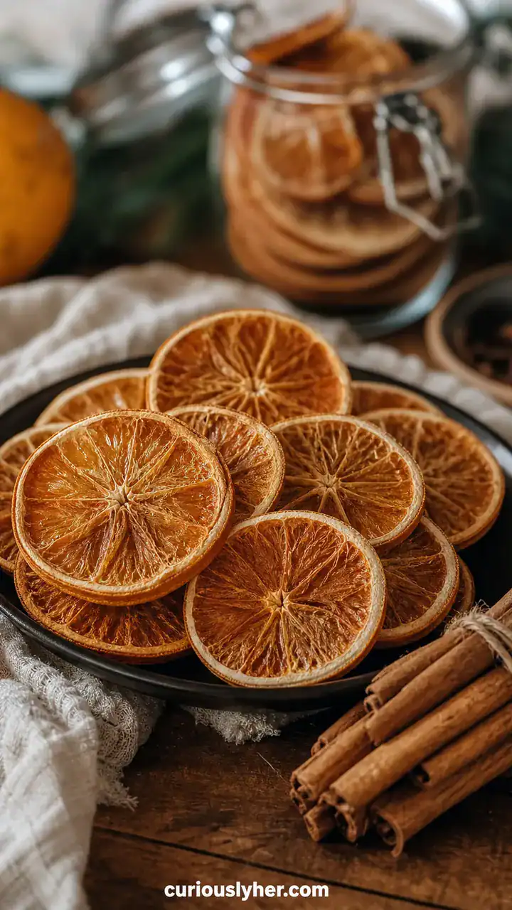 18. A Dried Orange Slice Setting With a Cinnamon Stick Bundle