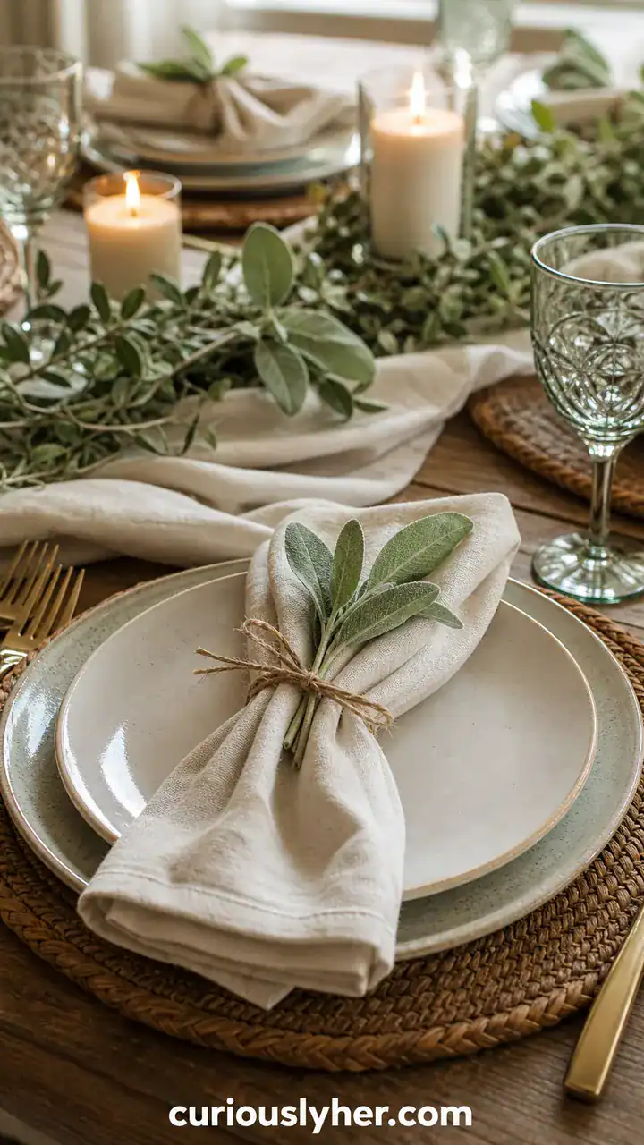 10. The Place Setting With A Fresh Sage Leaf Tucked Into Every Napkin