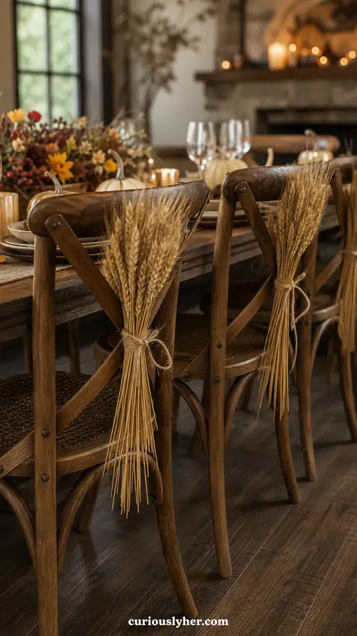 16. Your Dining Chairs Wrapped With A Little Bundle Of Wheat Stalks