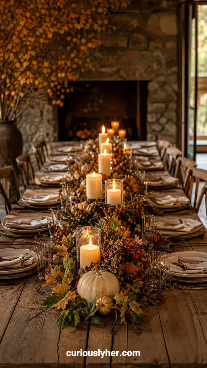 1. A Long Wooden Harvest Table With Candles Down the Middle