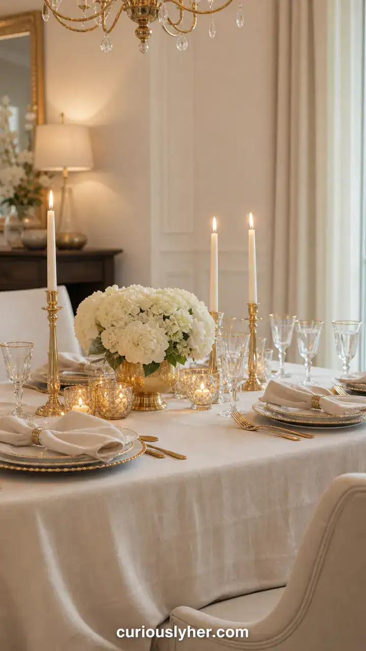 2. Your Dining Table in Soft Cream Linen and Gold Touches