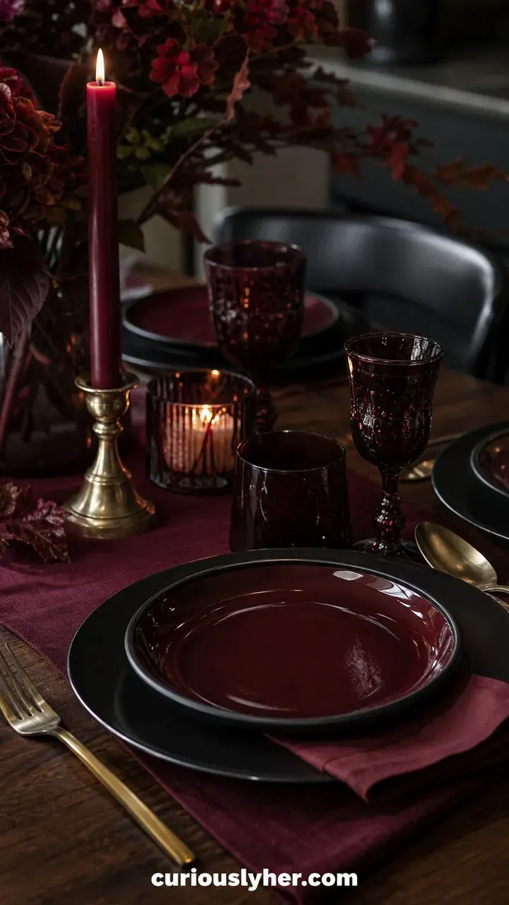 4. The Moody Fall Look With Deep Burgundy and Black Plates