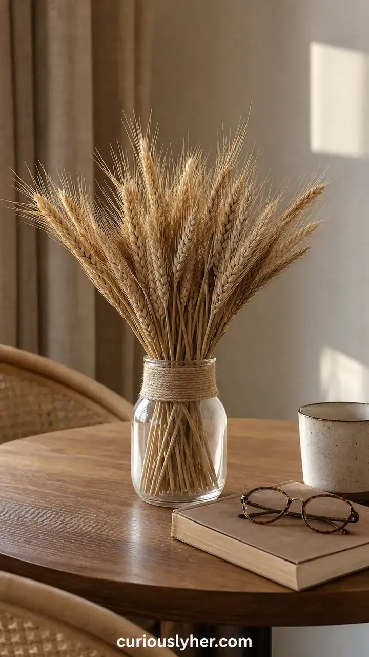 5. A Small Round Table Dressed Up With Dried Wheat Stalks