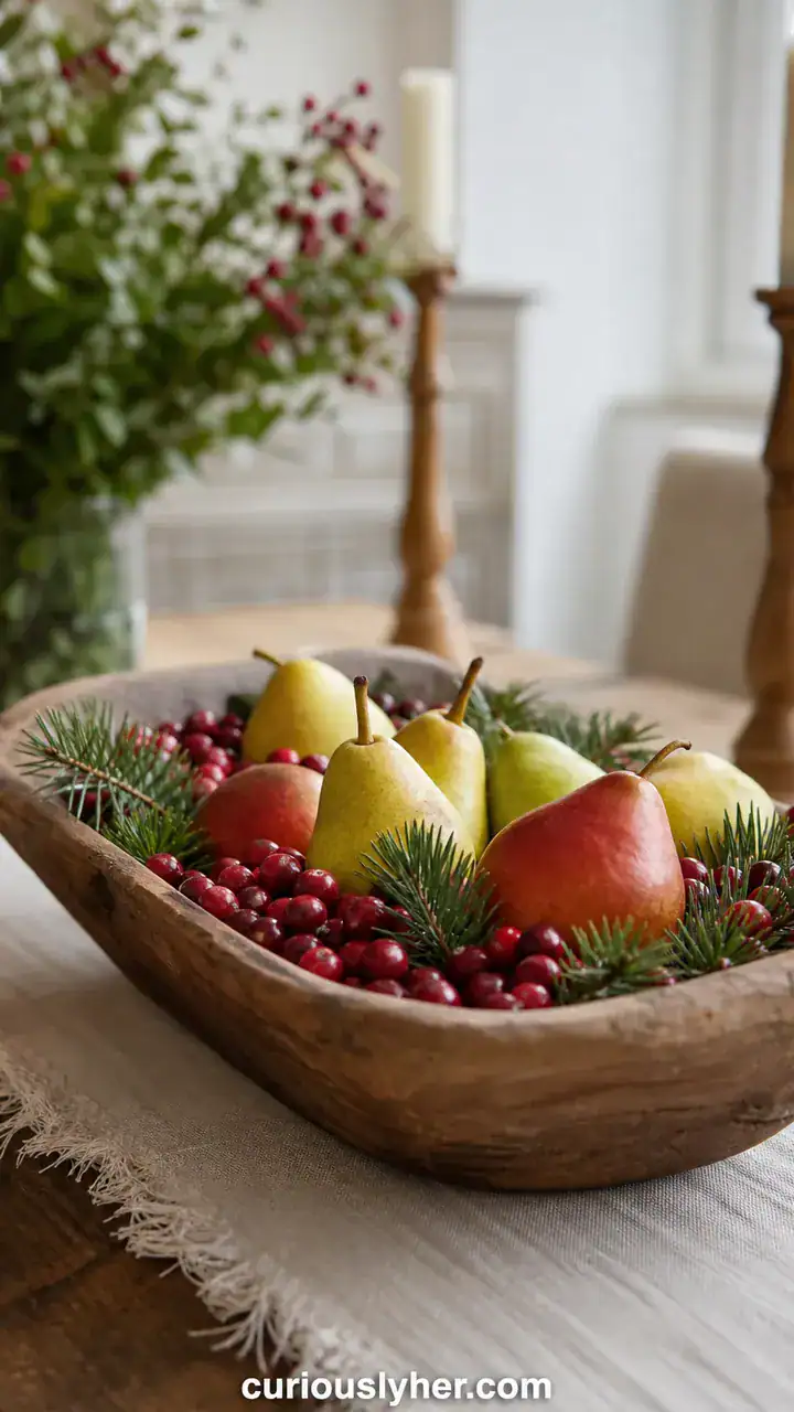 15. The Cranberry and Pear Look in a Wooden Bowl Centerpiece