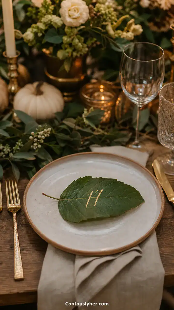17. Place Cards Written on Real Leaves at Every Seat