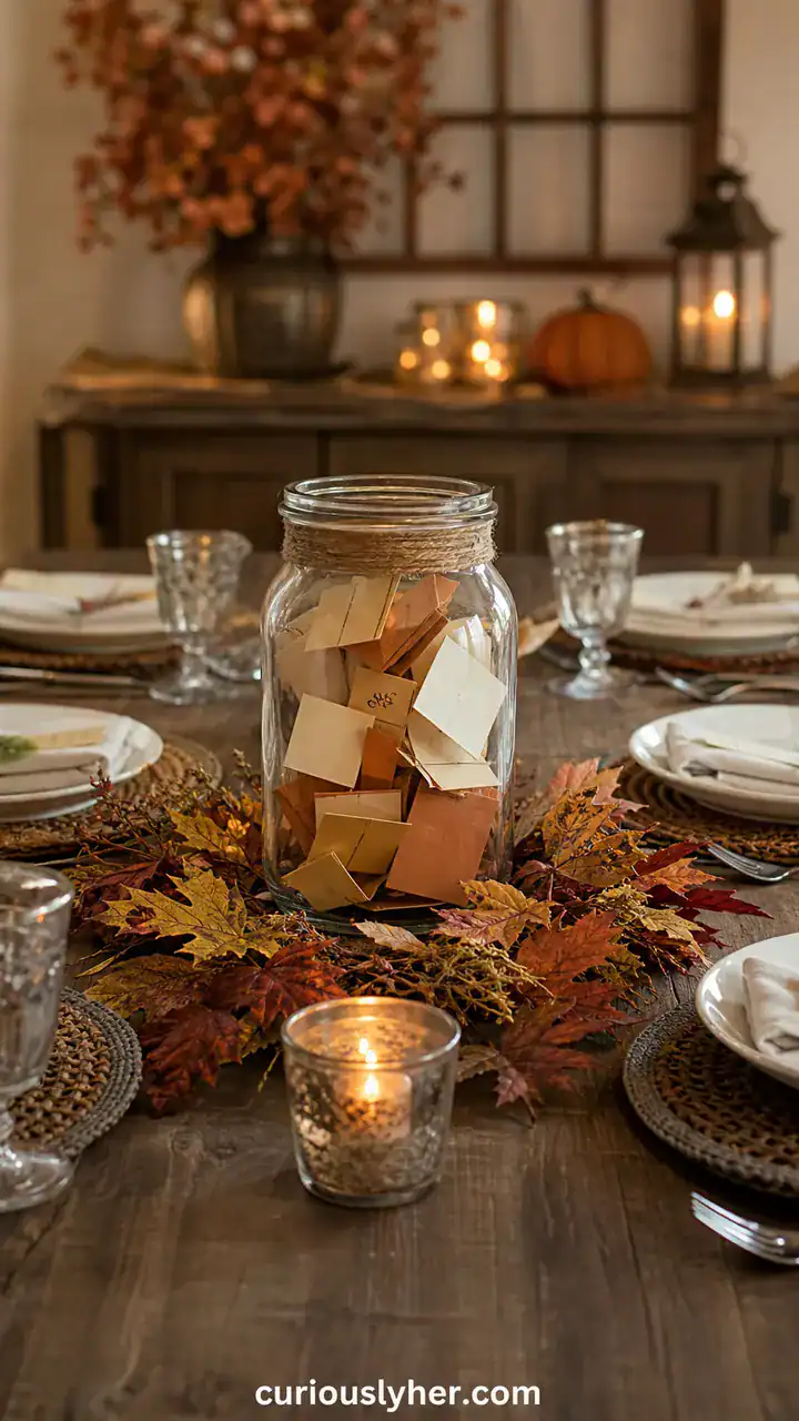 18. A Thankful Table With a Gratitude Jar in the Center