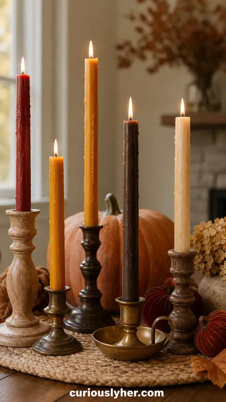 19. Your Mismatched Candlesticks Grouped in Warm Fall Tones