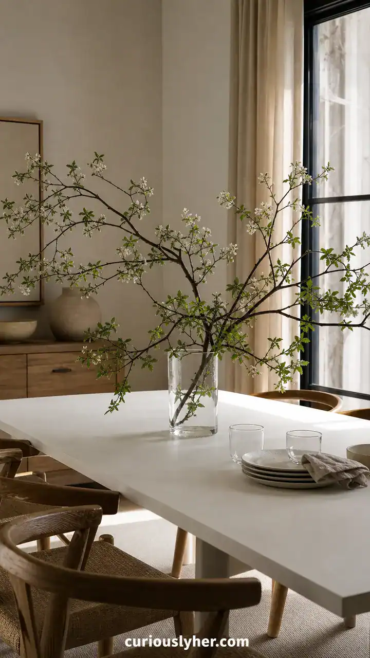 23. The Simple White Table With One Big Branch Centerpiece