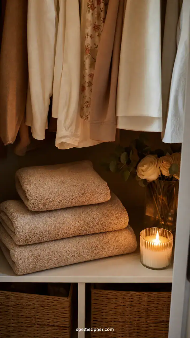 6. Folded Spa Towels and a Candle in the Corner of Your Closet