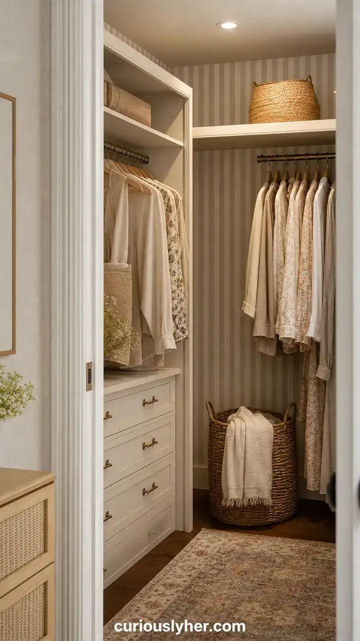 8. Soft Striped Wallpaper Lining Your Wardrobe Walls