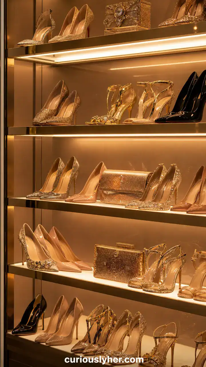 10. Shoes Glowing Like Jewels on Lit Shelves