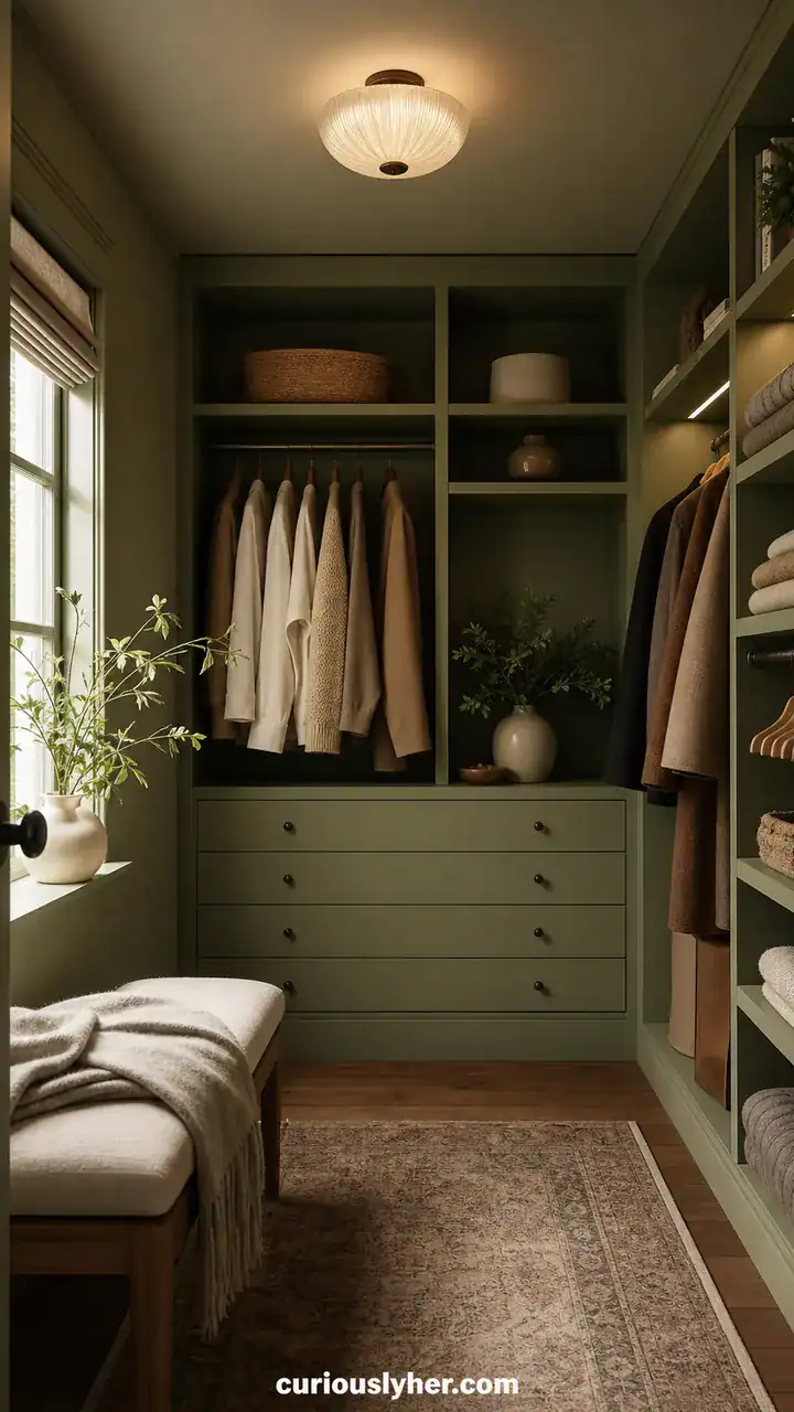 15. Sage Green Paint Wrapping a Cozy Closet Room