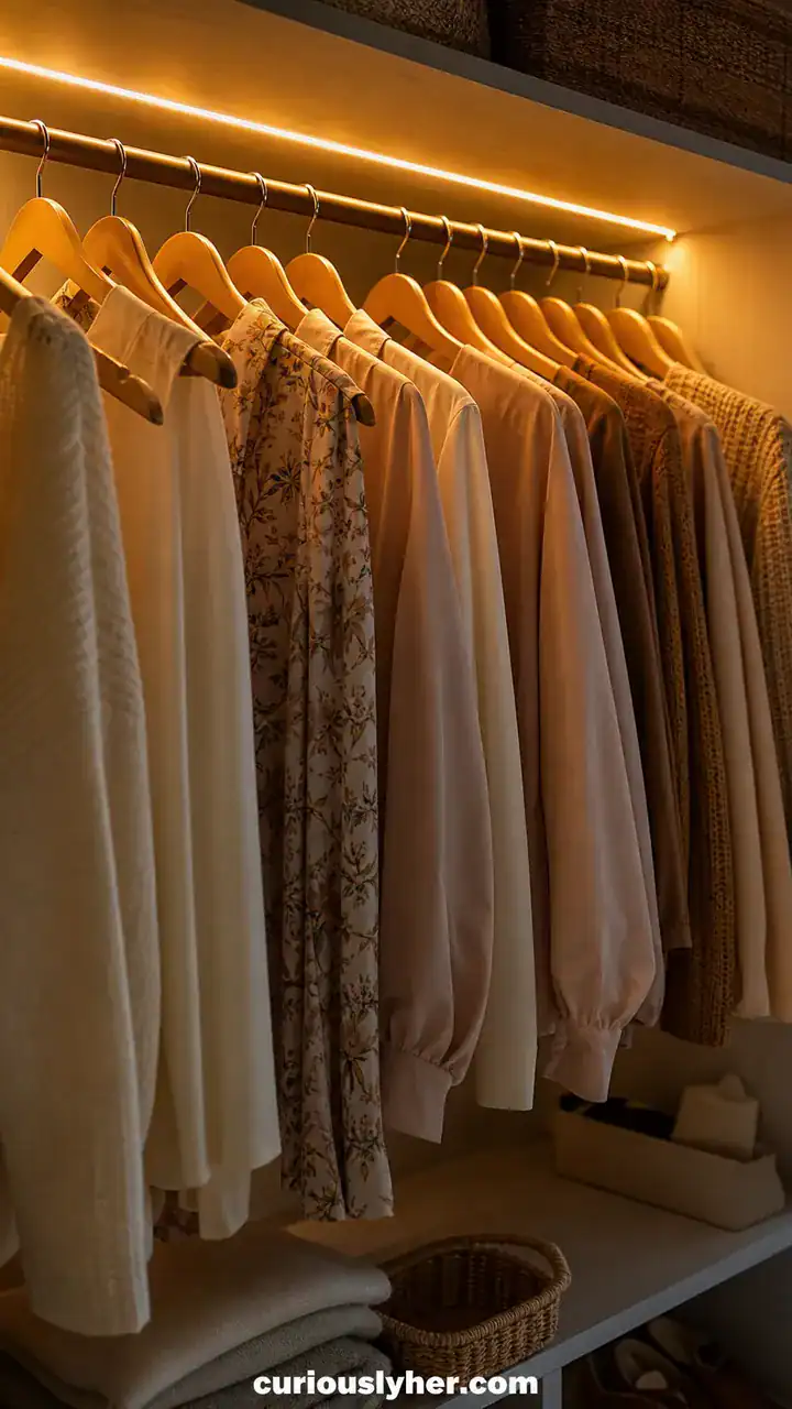 18. Warm LED Strip Lights Glowing Along Your Closet Rods