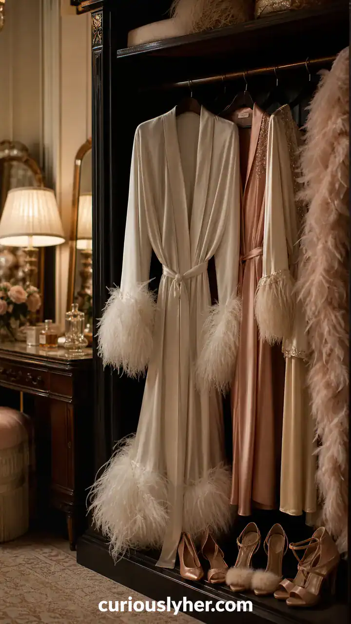 8. The Old-Hollywood Wardrobe With Satin Robes and Feathers