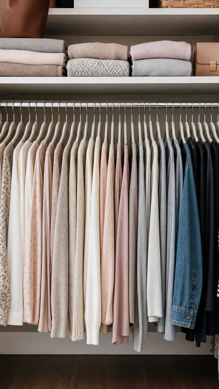 1. An Organized Closet With Matching Slim Hangers