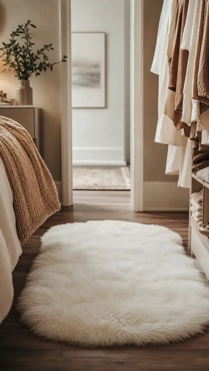 6. A Fluffy White Bath Mat Waiting on the Floor in Front of Your Clothes
