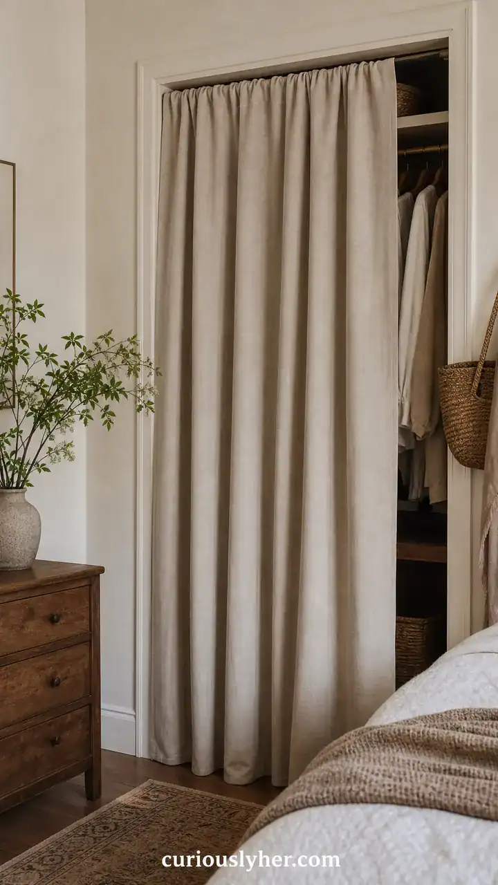 9. A Closet Door Swapped for a Soft Linen Curtain in Oatmeal Beige