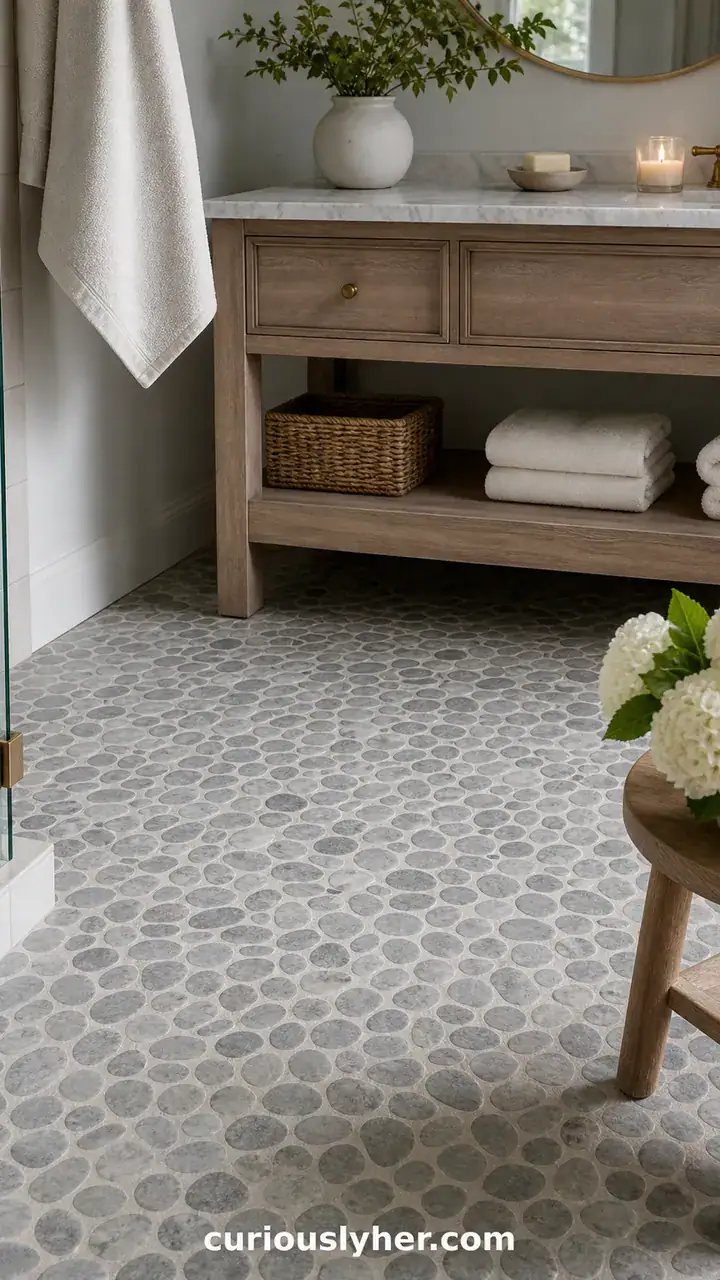 11. A Peel-and-Stick Pebble Tile Floor in Calm Stone Gray
