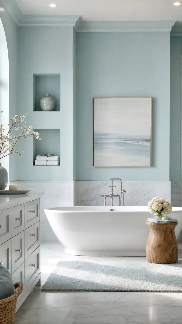 14. Pale Blue Walls That Feel Like a Quiet Morning at the Spa