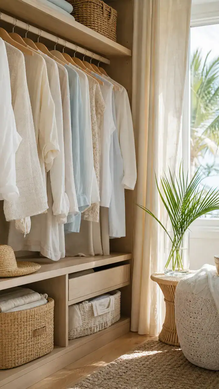 9. A Beachy Closet Feel On A Budget With Light Wood And Breezy Linen Texture
