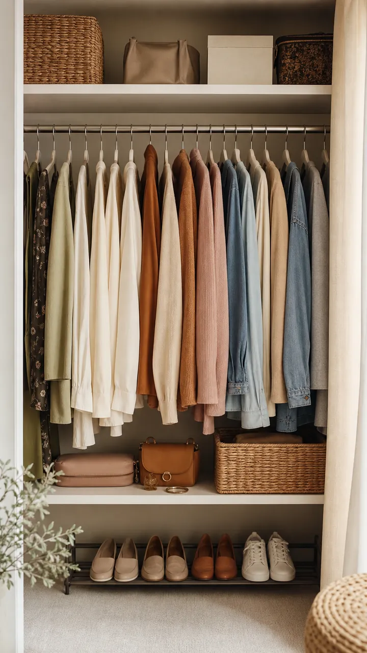 14. A Small Apartment Closet On A Budget With Slim Velvet Hangers And A Clean Color Flow