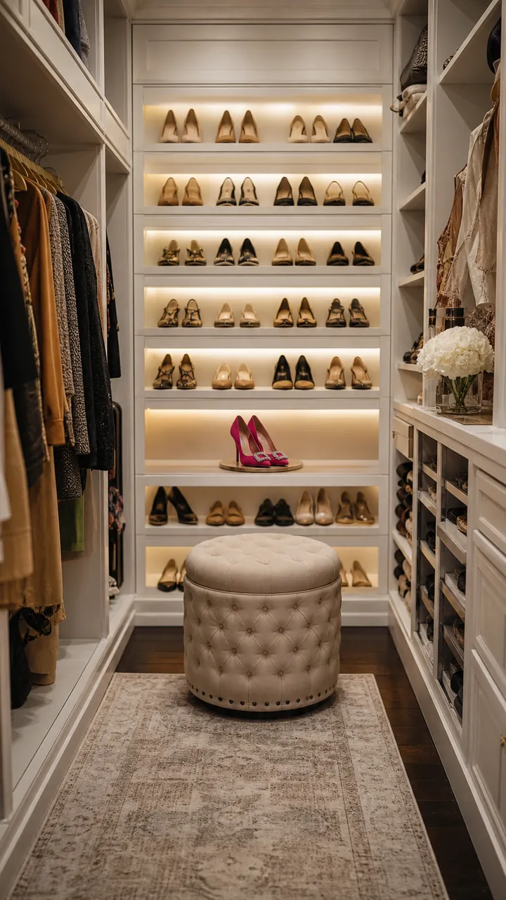 17. A Shoe-Lover Closet Moment On A Budget With Neat Rows And One Fun Pair On Display