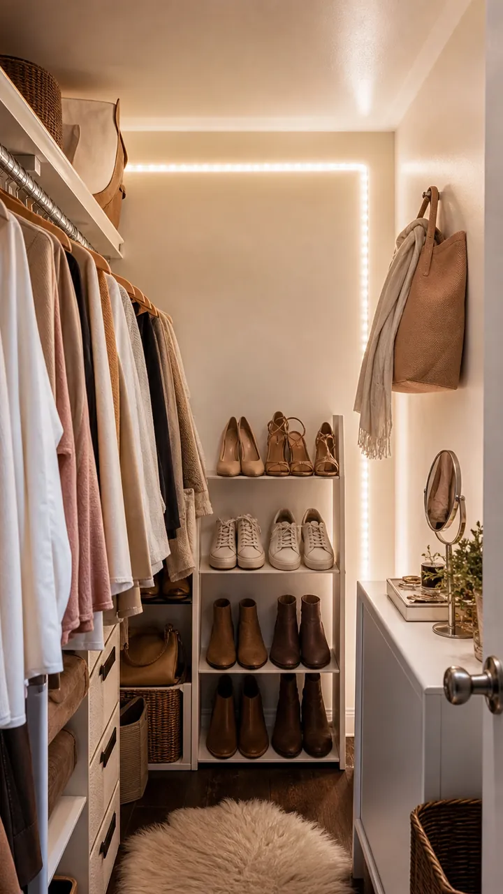 23. A Rental Closet Glow-Up On A Budget With Stick-On Lighting And Clean White Space