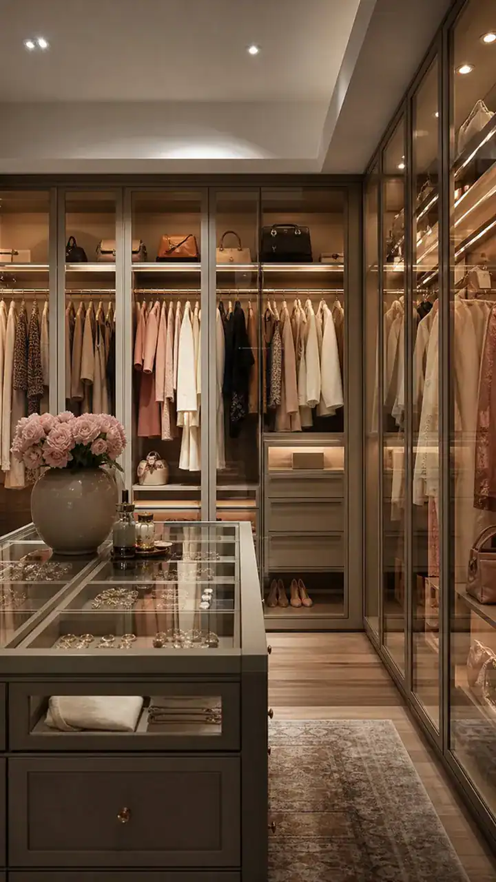 8. The Boutique-Inspired Closet Look With Glass Doors And Soft Lighting