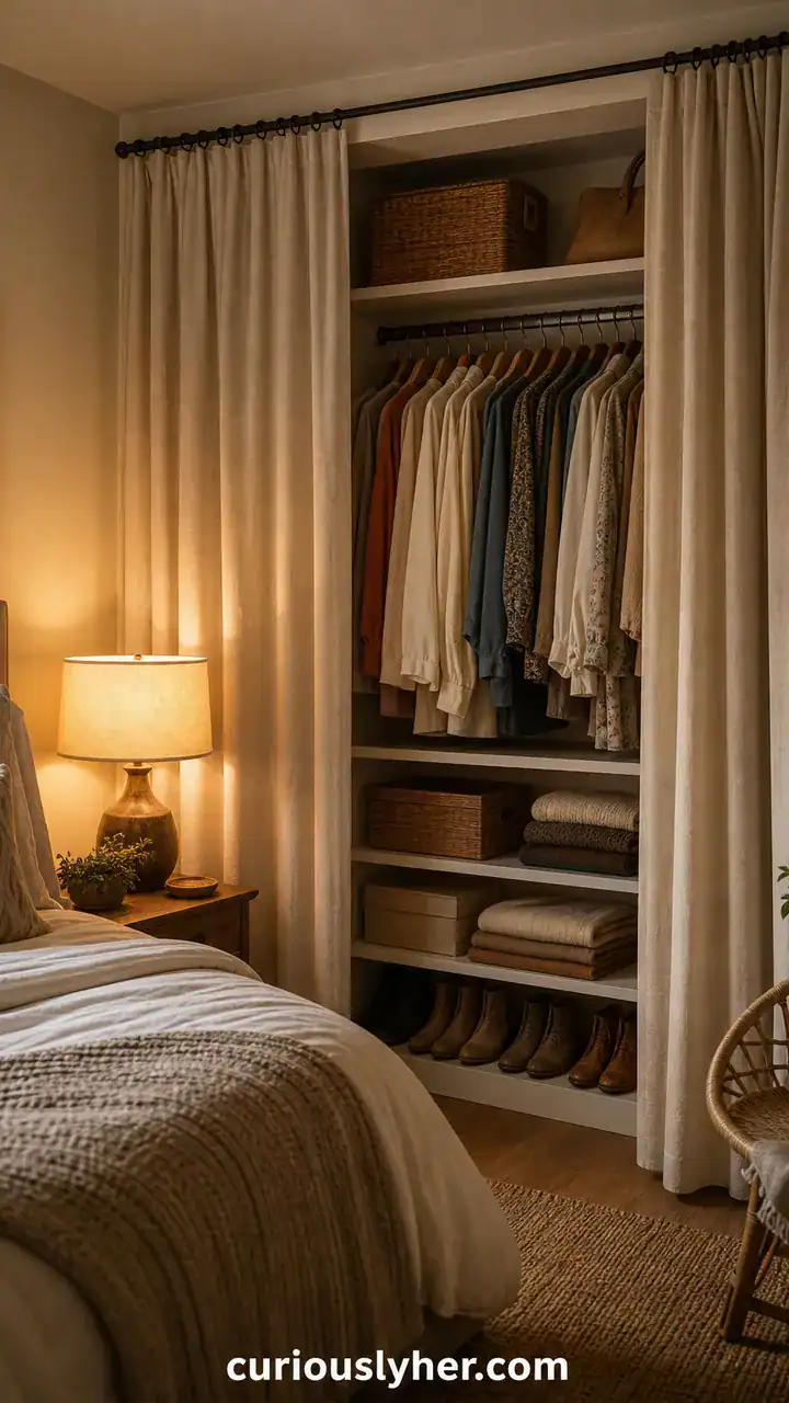 6. A Hidden-And-Tidy Feel From Bedroom Closet Design Ideas With Curtains Instead Of Doors