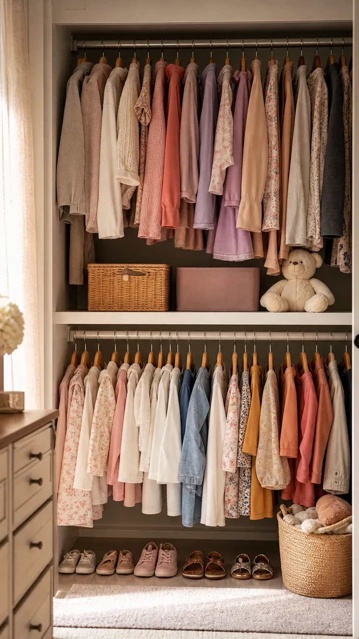 18. A Kid-And-Mom Real-Life Setup Inspired By Bedroom Closet Ideas With Two Levels Of Hanging Space