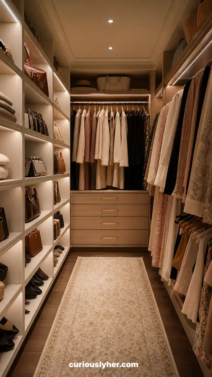 1. A Walk-In Closet With Soft Warm Lighting And Zero Harsh Glare
