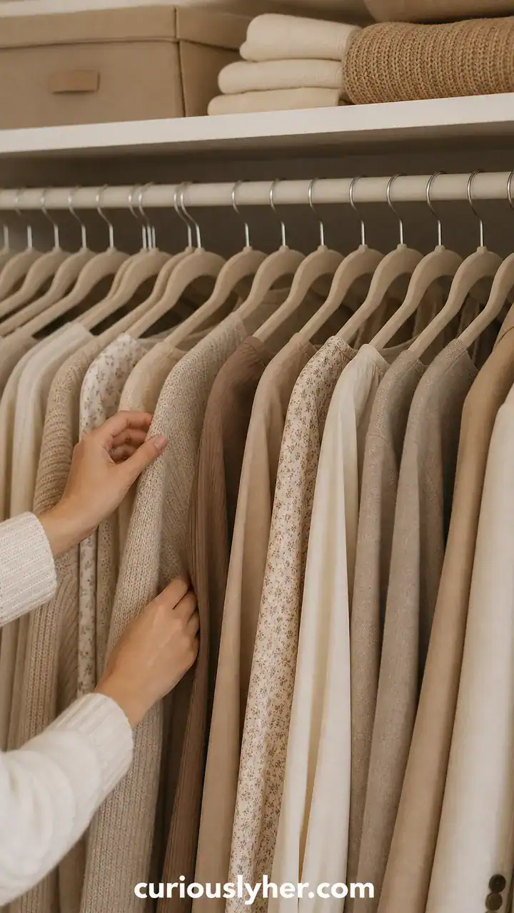 2. A Closet With Matching Slim Velvet Hangers And Calm Neutral Clothes
