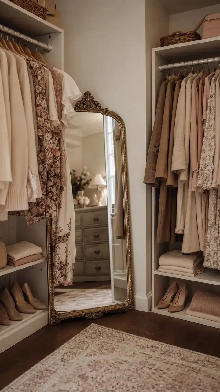 4. A Closet With A Pretty Vintage Mirror Leaning In The Corner