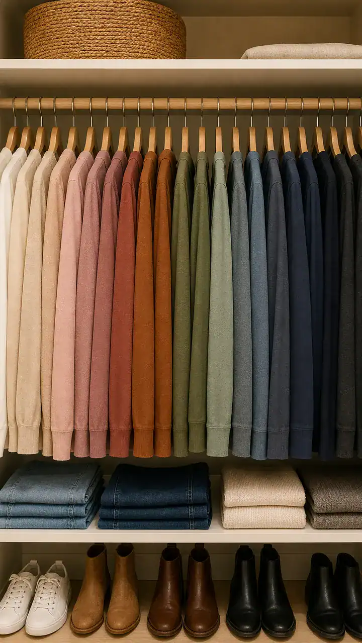 14. A Closet With A Simple Clothing Color Gradient That Feels Weirdly Soothing