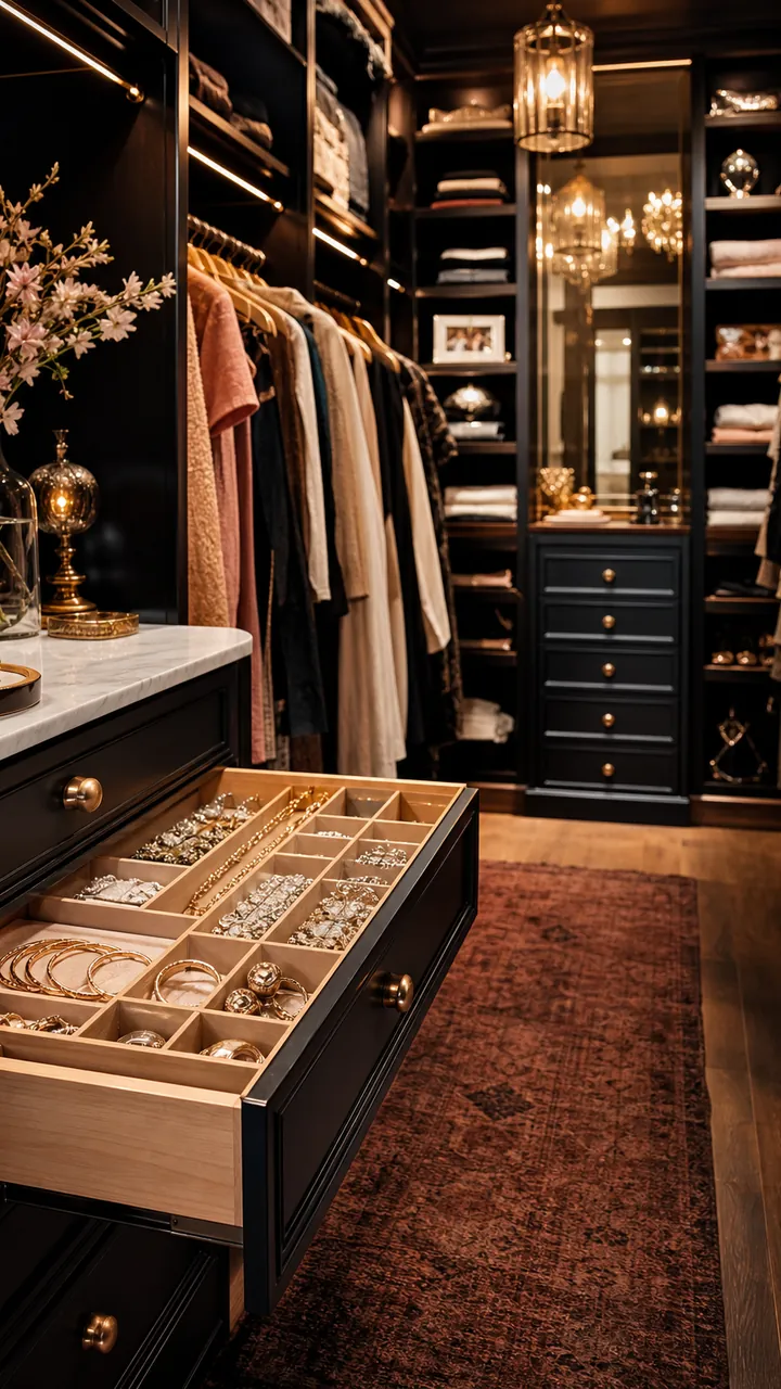21. A Walk-In Closet With A Jewelry Drawer That Feels Like A Secret Treasure Box