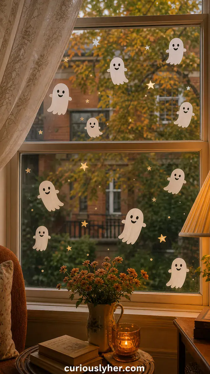 7. A Window Dotted With Smiling Paper Ghosts and Tiny Stars
