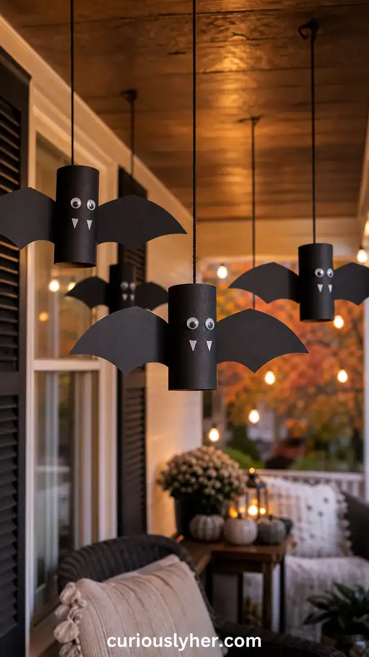 4. A Row of Toilet Paper Roll Bats Hanging From the Porch Ceiling
