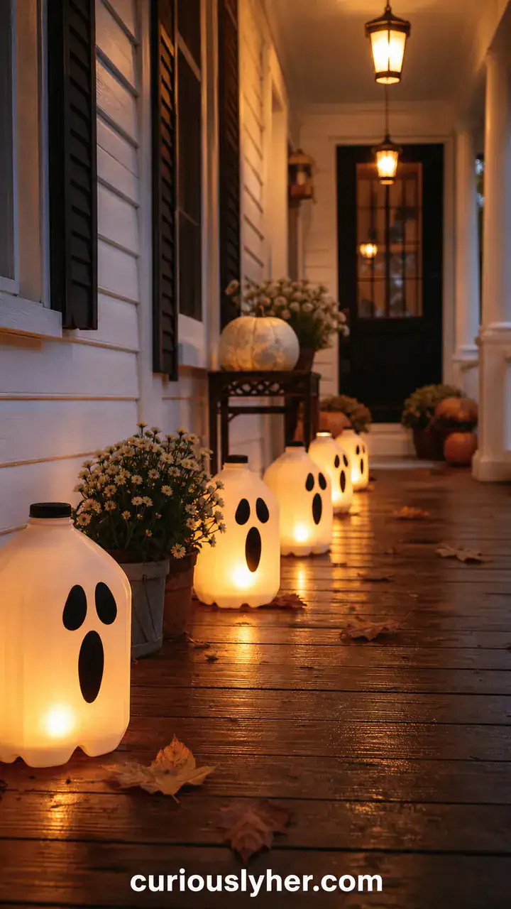 1. A Porch Lined With Milk Jug Ghosts Glowing From the Inside