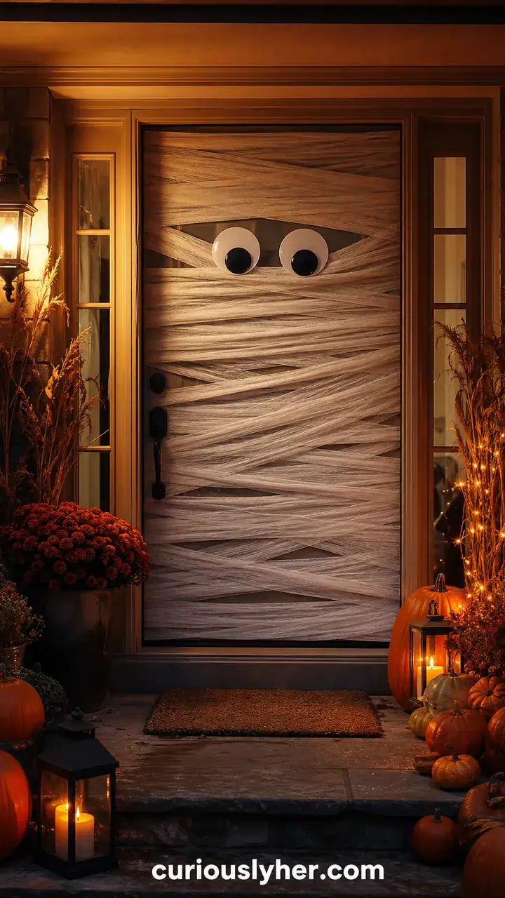 6. A Front Door Wrapped Up Like a Mummy With Two Googly Eyes