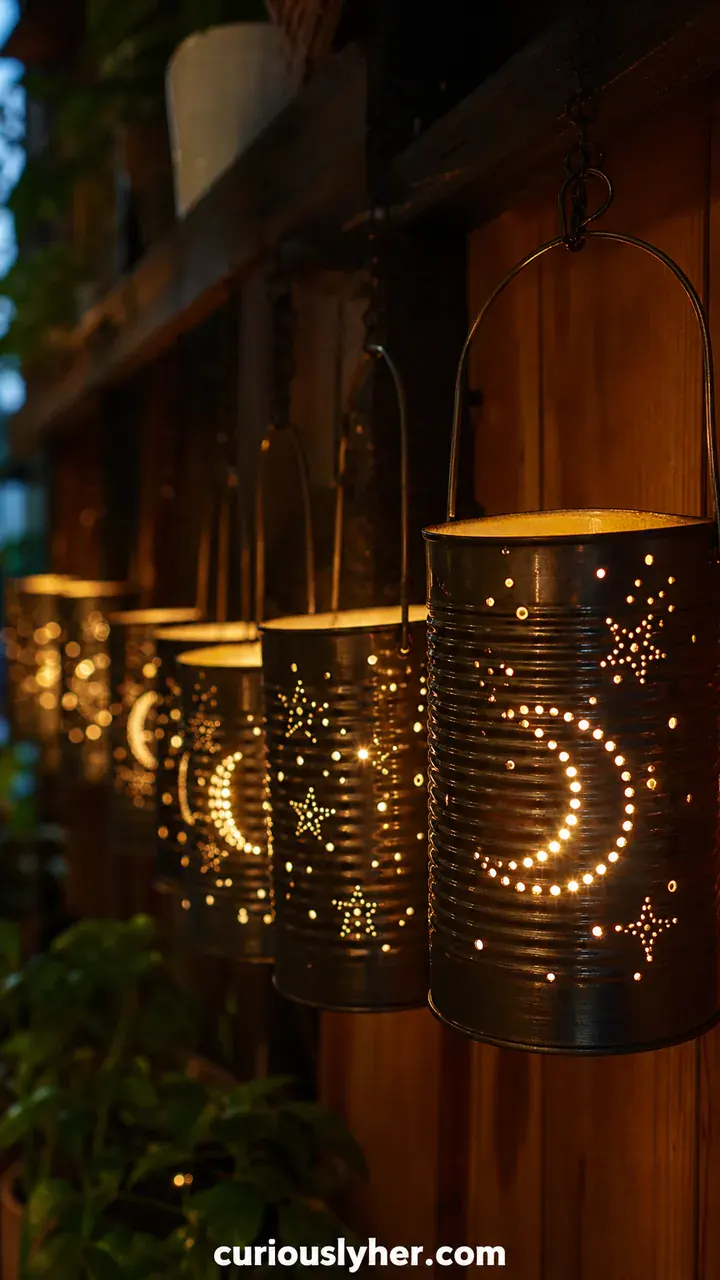 18. A Row of Tin Can Lanterns Punched With Stars and Moons